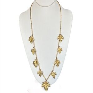 Vintage 1970s Gold Plated Leaf Motif Long Charm Necklace